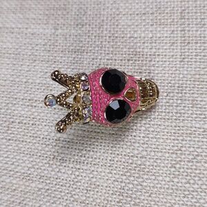 Crystal Embellished Skull w/Crown Brooch
